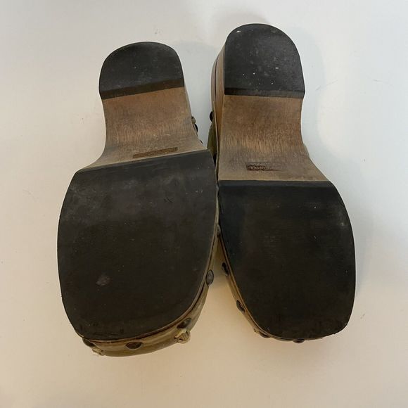 Diego Di Lucca Tan Green Leather Embroidered Floral Studded Clogs Women's SZ 6.5 - Picture 8 of 8